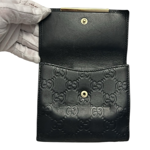Gucci Guccissima Metal Bar French Flap Black Leather Wallet in VGUC - Picture 5 of 16